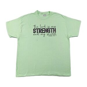 The Lord Is My Strength Shield Psalms 28:7 XLarge Green Spell Out Print T Shirt